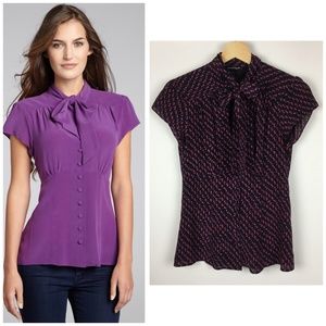 Nanette Lepore Cassis Silk Nightingale Tie Blouse